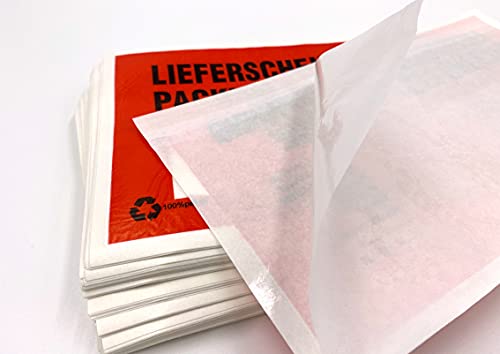 umschlag-discount – Sobres rojos de papel de pergamino portadocumentos, para facturas de envío, recibos de entrega, devoluciones & Co - 100 fundas autoadhesivas - dimensiones de 240x131mm (DIN largo)