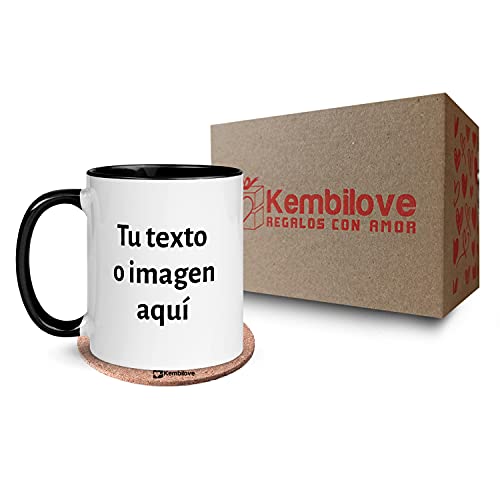 Kembilove Tazas desayuno Personalizadas con Foto – Regalos originales para hombre – Tazas originales para regalar – Taza personalizada con Imagen e Interior Color Negro
